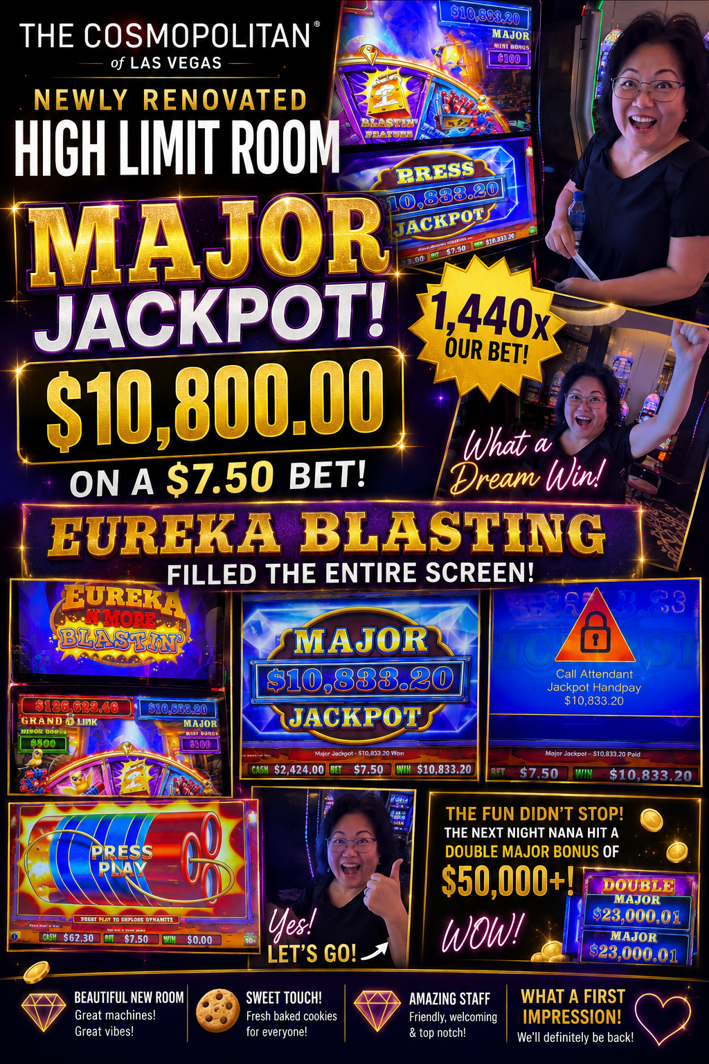 Cosmopolitan's Newly Renovated High Limit Room Delivers a Dream $10,800 Major Jackpot!